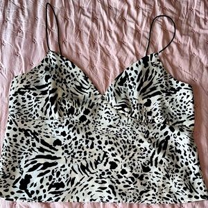 Animal print beige and black silk spaghetti strap top